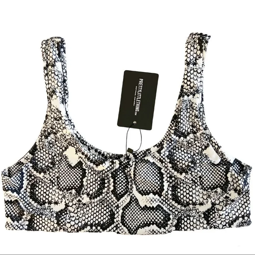 PrettyLittleThing Snake Mix & Match Scoop Neck Top, Size 12